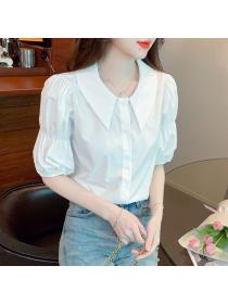 Korean style Summer Matching Short sleeve Solid color Blouse 