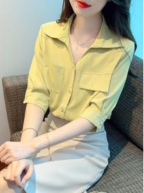 Korean style Summer Matching V collar Fashion Blouse