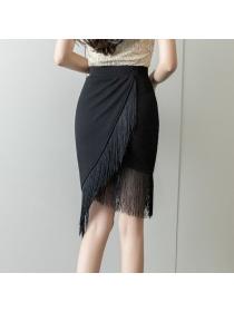 Korean style OL High waist women's Tassel Skirt