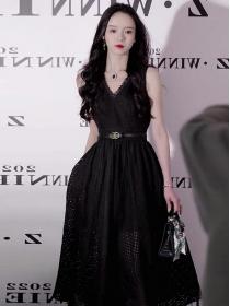Korean style Black Summer Sleeveless Elegant Dress