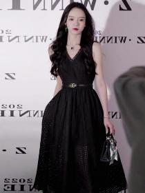 Korean style Black Summer Sleeveless Elegant Dress 