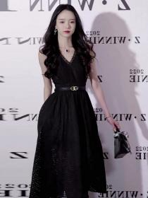 Korean style Black Summer Sleeveless Elegant Dress 