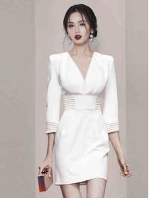 Korean style fashion Slim white dress