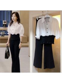 Korean style Elegant Flare pants White shirt Two pcs set 