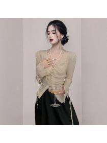 Korean style Chic Fashion V collar Slim Shirt 