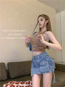 Korean style Fashion Mini Light color Denim skirt 