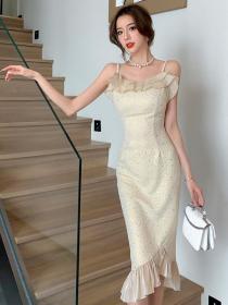 Korean style Summer Sequins Pearl Sling dress 
