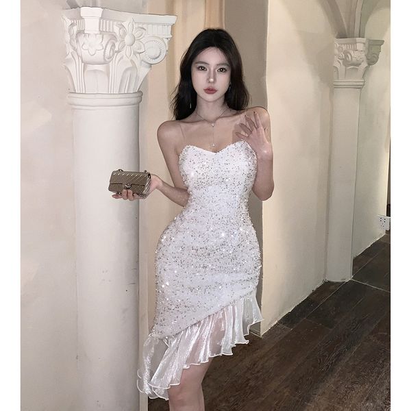 Korean style Sexy Sequins Party wear Sling dress
