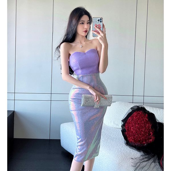 Korean style Fashion Strapless dress Sexy Sequins dress