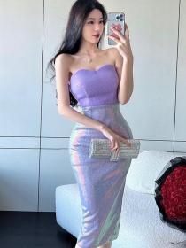 Korean style Fashion Strapless dress Sexy Sequins dress 