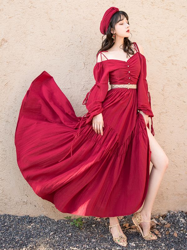 Retro Classic Red color Maxi dress