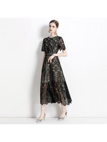 Europeans style Retro Mid waist Lace Casual Dress 