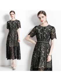 Europeans style Retro Mid waist Lace Casual Dress 