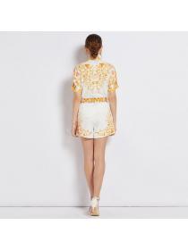 Europeans style Fashion Printed short sleeve Blouse+Shorts