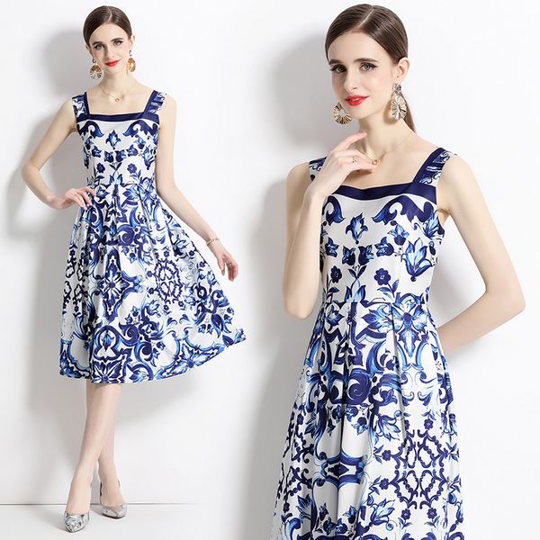 European style Summer Sleeveless Printed dress