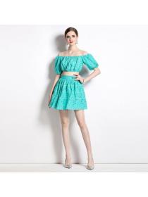 European style Summer Lace Splice Embroirder Skirt 2 pcs set