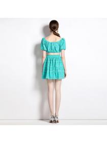 European style Summer Lace Splice Embroirder Skirt 2 pcs set
