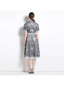 European style Summer Fashion Matching Printed Dress (with belt)