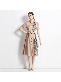 European style Summer Elegant  Matching Printed Dress (with belt)
