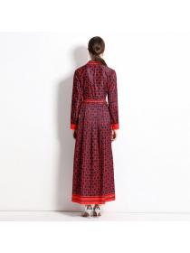 European style Pinched waist Matching Printed Maxi Dress (with belt)