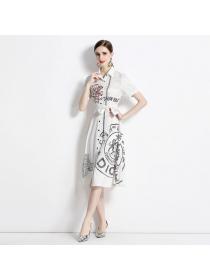 European style Printed Fashion Dress(with belt)