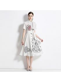 European style Printed Fashion Dress(with belt)