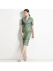 European style Fashion V collar Short sleeve Hip-full dress 