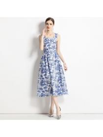 European style Retro Printed Sleeveless Elegant dress 