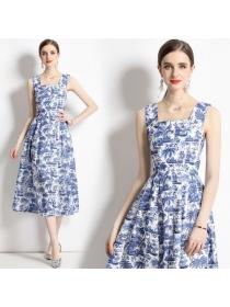 European style Retro Printed Sleeveless Elegant dress 