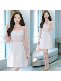 Korean style Summer Pink Elegant Long sleeve dress 