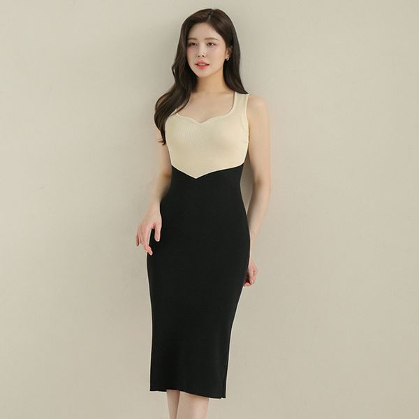 Korean style Summer Sleeveless Knitting Hip-full dress