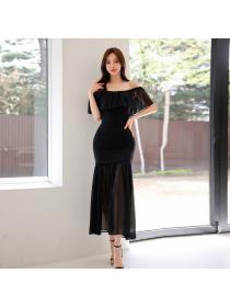 Korean style Summer Off shoulder Pinched waist Dress