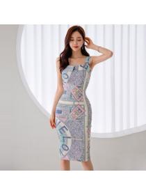 Korean style Summer Slim Printed Split dress 
