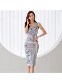 Korean style Summer Slim Printed Split dress 