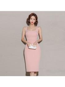 Korean style Fashion Off shoulder Puff sleeve High waist Fishtail dress 