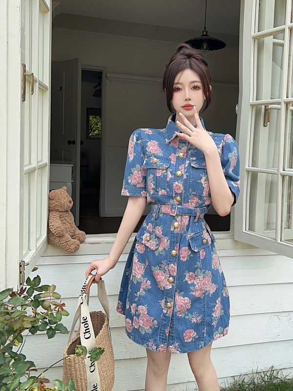 Korean style Retro fashion Slim Denim dress