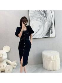 Korean style Summer fashion Short sleeve Denim dress 