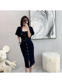 Korean style Summer fashion Short sleeve Denim dress 