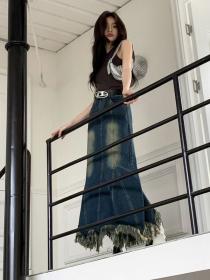 New style denim skirt women's Irregular Long skirt 