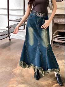 New style denim skirt women's Irregular Long skirt 