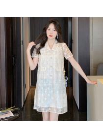 Korean style short sleeve loose Lace Elegant dress