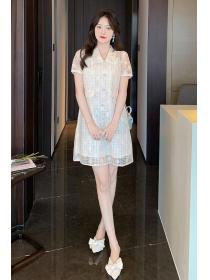 Korean style short sleeve loose Lace Elegant dress