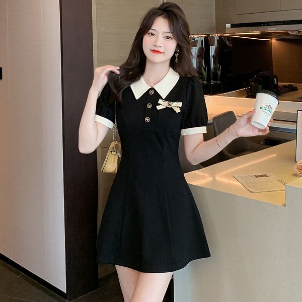 Korean style Polo collar Short sleeve dress