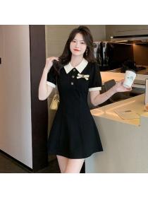 Korean style Polo collar Short sleeve dress 