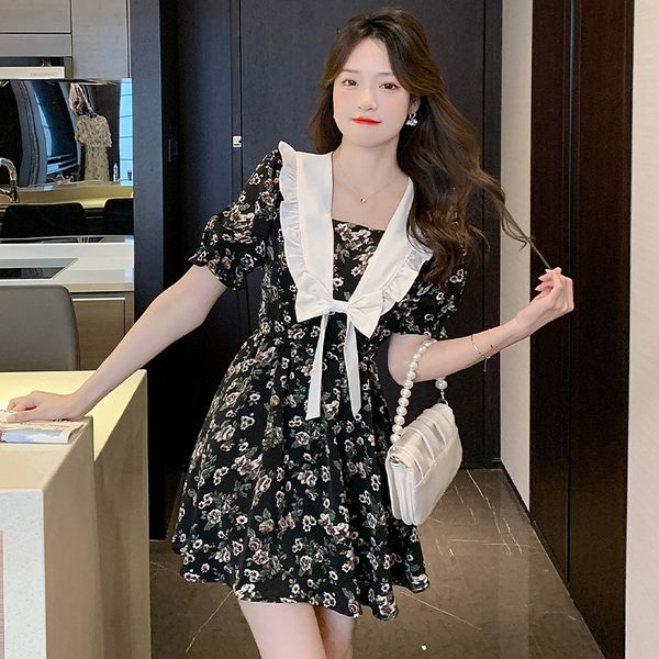 Korean style Summer Bowknot Fashion Short sleeve dress