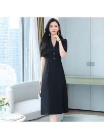 Korean style Summer V collar Pinched waist Elegant dress
