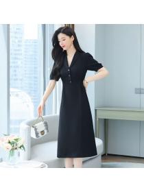 Korean style Summer V collar Pinched waist Elegant dress