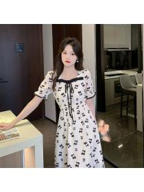 Korean style Summer Chiffon V collar A-line dress 