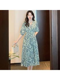 Korean style Summer Fashion Short sleeve Floral dress 