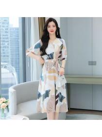 Korean style Summer V collar Elegant Short sleeve dress 